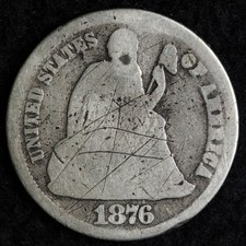 1876-CC DDO Seated Liberty Silver Dime AG E186 AQWCH picture