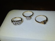 THREE LOVELY VINTAGE 10k SOLID YELLOW GOLD DIAMOND & GEMSTONE RINGS 6g picture
