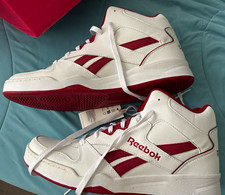 Reebok Men's Mid Top Athletic Sneakers Lace Up White/Red Solid Rubber Sole picture