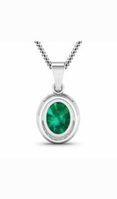 14K White Gold 1.65ct Zambian Emerald & 0.22ct Diamond Halo Pendant GIA Graduate picture