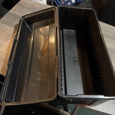 Vintage ALPHA CD Black STORAGE CASE Holds 24 CDs Plastic Box w/Lid Made In USA picture