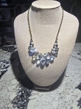 Sorrelli Statement Necklace Gold Tone Blue Marquise Crystal Cable Chain picture