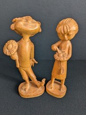 Vtg Anri Siegfried Hafner Happy Children Wood Carved Figurines (Pair) Boy & Girl picture