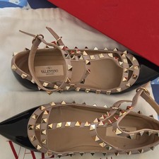Valentino Garavani Rockstud Studded Ankle Strap Pointed Toe Flats EU 37.5,US 7.5 picture