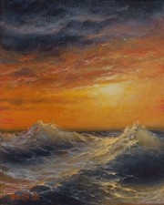 8x10 MESH ORIGINAL OIL CANVAS PAINTING SEA FINE ART SEASCAPE SUNSET STORM OCEAN picture