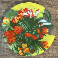 Vintage Peggy Karr Fused Glass Plate Floral Handmade Spring Flowers 8 1/2” picture