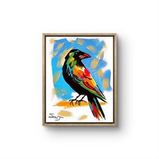 HE KNEW A SHORTCUT Original 11X14 RAVEN CROW Modern Acrylic Painting Canvas Art picture