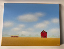 Sharon France ORIGINAL Contemporary  2 Red Farm Buildings & Sky Painting picture
