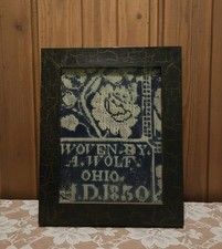 Adam Wolf 1850 Antique  jacquard framed coverlet fragment . Ohio History picture