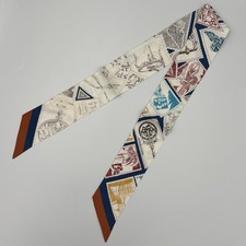 Hermes Le Philateliste du Faubourg Twilly Scarf Cream Navy Rust Multicolor picture