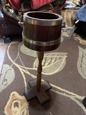 Vintage Wood Handle Barrel Bucket 1970s Pedestal Smoking Ashtray Stand 23” picture