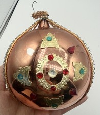 Vtg West Germany 4” Bronze Jeweled Wire Wrapped Glass Christmas Ornament MCM picture
