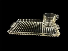 Vintage Hazel Atlas Candlewick Smoke Sip And Snack Tray With Cup MCM picture