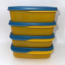 Tupperware 550ml Square Snack Containers Yellow/Blue Snap Lids Set of 4 picture