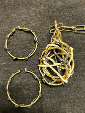 Gold Tone Paperclip Chain Necklace Beaded Asymmetrical Charm Pendant Lobster picture