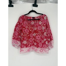 Talbots Blouse Women Petite P Pink Excellent Floral Cotton 3/4 Sleeve Top picture