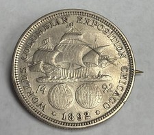 1892 Half Dollar Columbia Exposition .900 Silver Pin picture
