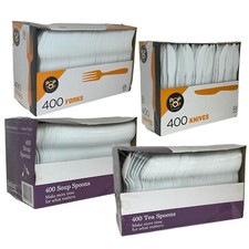 Disposable, Durable Heavy Duty Plastic White | Pack of 400 Forks & Soup Spoon picture