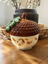 Vintage Hall Jewel Tea Autumn Leaf Bowl Teleflora Acorn Lid Fall Decor picture