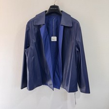 NWT Lafayette 148 New York Jacket Coat $998 M Leather Reversible Blue Drapey picture