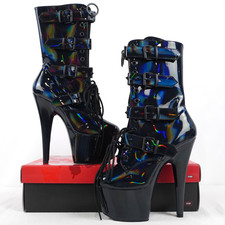 Pleaser Adore-1046 7in Platform Heels In Black Holographic - Women's Size US 8 picture