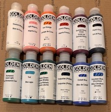 ✨✨ NEW LOT OF 12 GOLDEN Fluid Acrylics Paint - 4oz  Bottles  SHIP ASAP ✨✨ picture