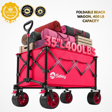 Beach Wagon 250L 400 LB Capacity Collapsible All Terrain Wheels Pink Folding picture