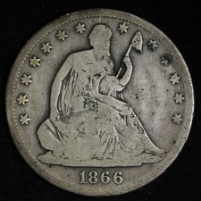 1866-S W/ Motto Seated Liberty Half Dollar FINE E912 UPM picture