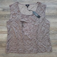 Talbots Sleeveless Silk Ruffle Blouse Black Cream Geometric Print 10P New picture