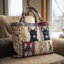 Personalized French Bulldog Frenchie Dog Quilted Tote Bag Woman Handbag Gift picture