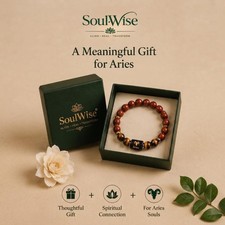 Aries Zodiac Bracelet Red Jasper Tiger Eye Handmade Astrology Crystal Gift picture