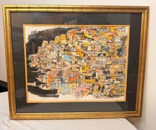 vintage orignal Sol Schreibman The Mideast cityscape pop art painting watercolor picture