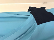 Diane von Furstenberg Blue Silk Satin Wrap Dress V-Neck Bow Zip Size 10 picture