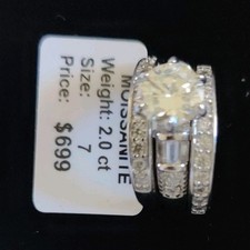 Moissanite 2.0 ct Round Prong Engagement/Wedding Ring Set Size 7 Silver 3mm picture