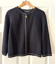 Vintage St. John Black Knit Cardigan Jacket with Gold Trim - Size 6 picture