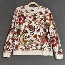 Talbots Sweatshirt XS Cream Maroon Floral Cotton French Terry Crewneck Top Fall picture