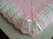 NEW Handmade Crochet Baby Blanket Afghan (Pink and White) picture