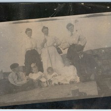c1910s Outdoor Family Group RPPC Double Exposure Mistake Photo Postcard picture