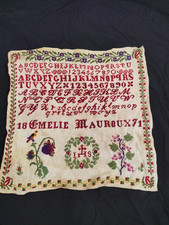 Antique 1871 French Alphabet Cross Stitch Sampler Emelie Mauroux Catholic IHS picture