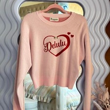 No Boundaries Delulu Knit Sweater Pink Red Heart Rosette Coquette Kawaii Small picture