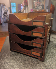 Antique GLOBE Mission Quarter Sawn Oak 4-Tray Desktop File - Arts & Crafts picture