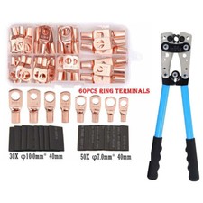 140PCS Copper Lugs Ring Terminals Bare Battery Welding Crimp Wire Connectors Kit picture
