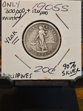 RARE 1905-S Philippines 20 Centavos .750 Silver Coin Key Date 420,000 Mintage picture