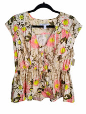 Derek Lam 10 Crosby Women's Floral Drawstring Cap Sleeve Blouse Size L picture