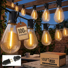 100FT Outdoor String Lights S14, 24 LED Bulbs 2700K Warm White Waterproof Patio picture