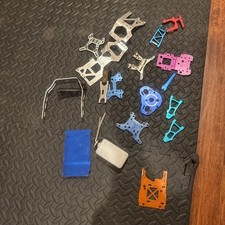 Vintage RC Aluminum Parts Lot Chassis Plates Shock Towers Braces Anodized  picture