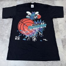 Vintage 90s Charlotte Hornets NBA Basketball Shattered Glass T-Shirt Chalk Line picture