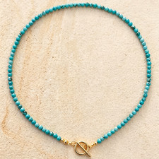 Natural Turquoise 4mm round beaded Necklace Toggle Clasp Boho Choker for women picture