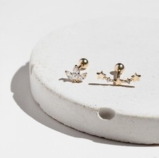 Genuine 9CT Yellow Gold Earrings CZ Constellation & Lotus Flower Cartilage Studs picture
