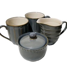 Vintage Dansk Reactic Slate Gray Milk Creamer, Sugar Bowl W/ Lid, and 2 Cups picture